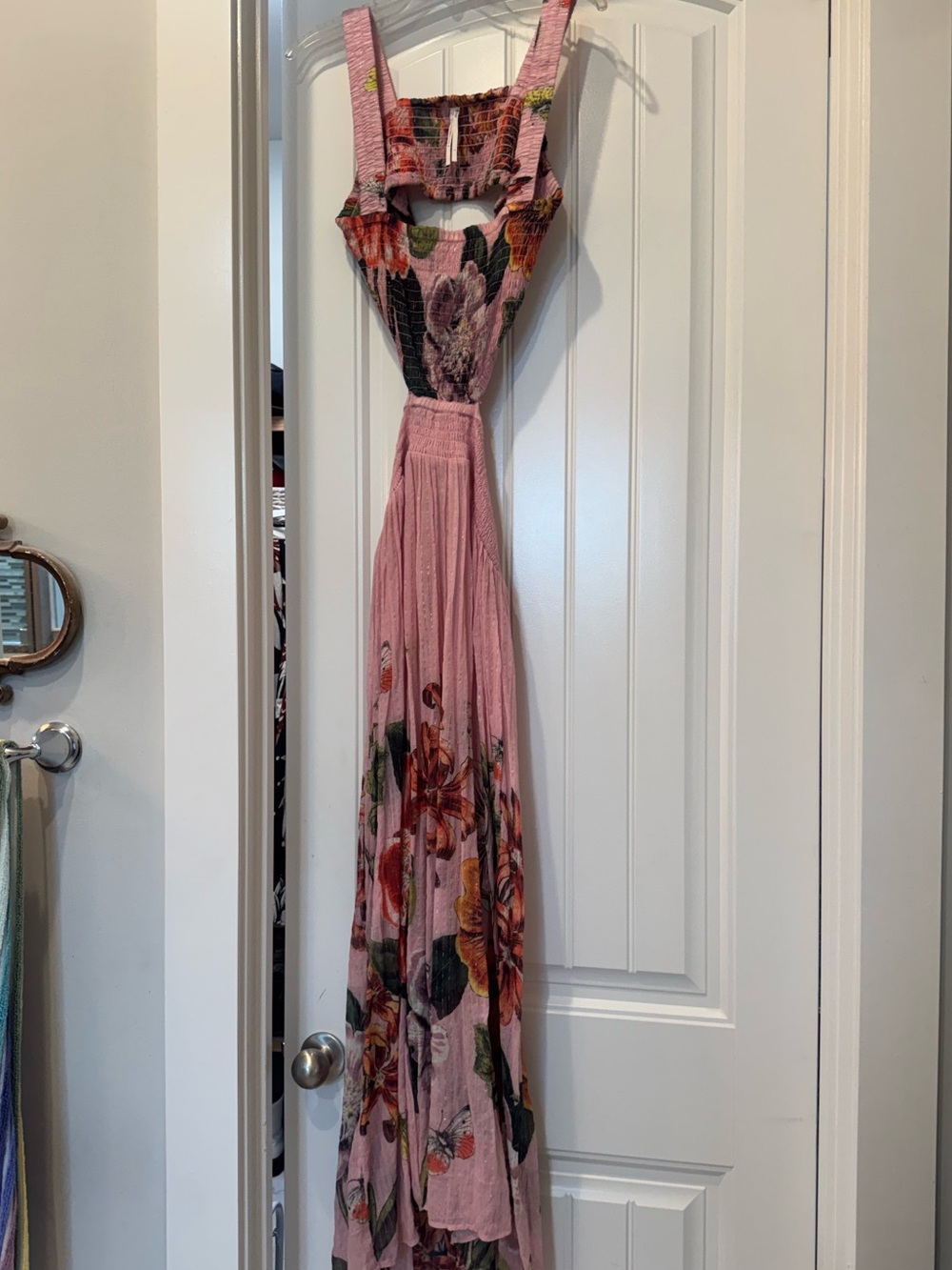 Anthropologie Pink Floral Maxi Dress with Cutout Bodice